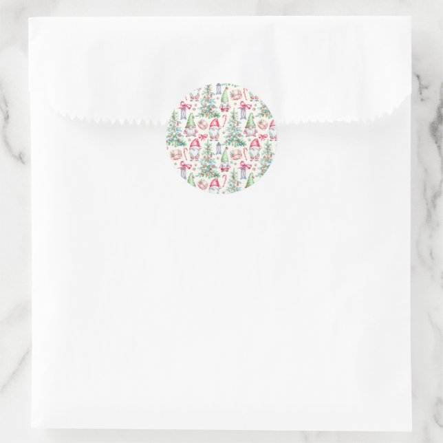 Redonda Pegatina de gnomos de Navidad con acuarela (Bolso)