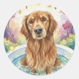Redonda Pegatina de Golden Retriever Adorable