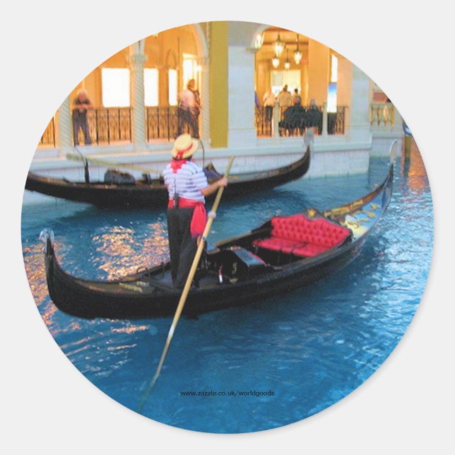 Redonda Pegatina de Gondoliers de Las Vegas (Anverso)