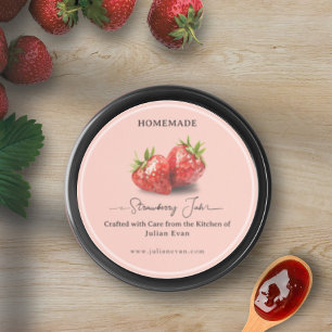 Redonda Pegatina de gourmet casero de fresa en acuarela
