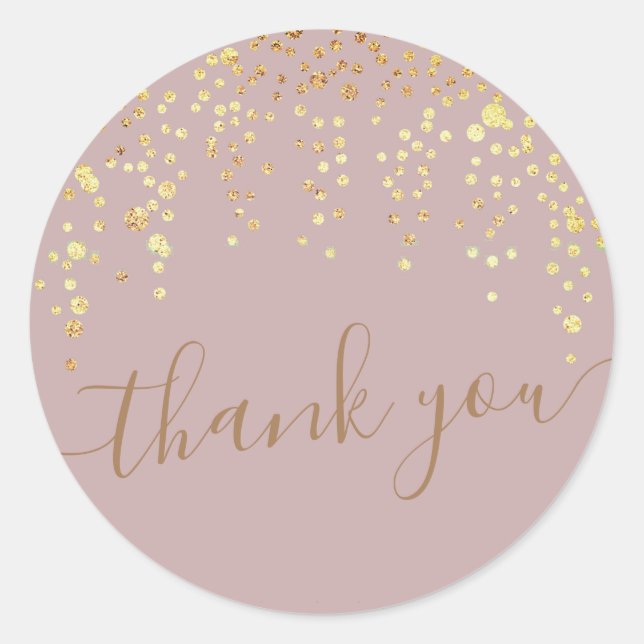 Redonda Pegatina de gracias de brillo de confeti dorado (Anverso)