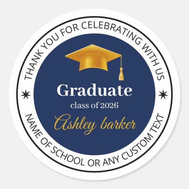 Redonda Pegatina de graduación moderna | Personalizada  (Anverso)