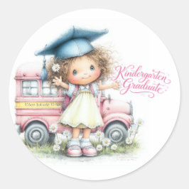 Redonda Pegatina de graduada de jardín de infancia linda