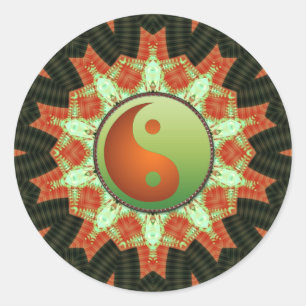 Redonda Pegatina de Green & Bronze Yin Yang Mandala