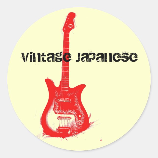 Redonda Pegatina de guitarra japonesa vintage (Anverso)