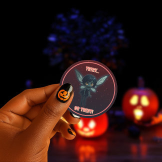 Redonda Pegatina de hadas de Halloween con truco o truco