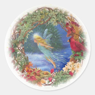 Redonda Pegatina de hadas ilustrado mágico del navidad
