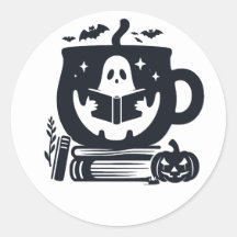 Pegatina de Halloween acogedor para leer a Ghost