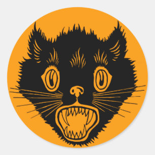 Redonda Pegatina de Halloween de Gato con Miedo Vintage