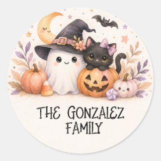 Redonda Pegatina de Halloween de la familia de gatos fanta