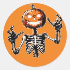 Redonda Pegatina de Halloween de Skeleton Pumpkin Head