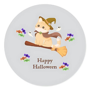Redonda Pegatina de Halloween, felino malvado personalizab