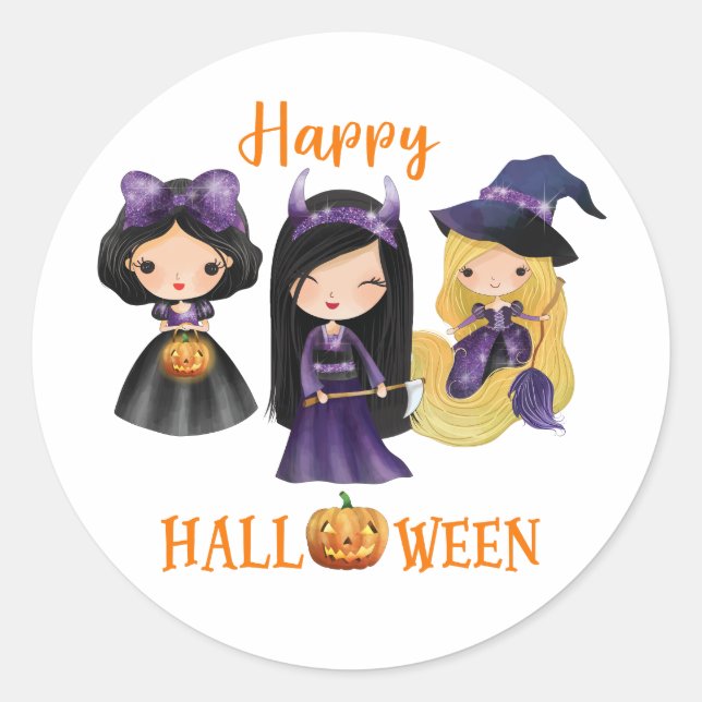 Redonda Pegatina de Halloween feliz pegatina Princesa (Anverso)