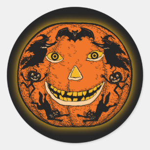 Redonda Pegatina de Halloween Jack O'Lantern del vintage