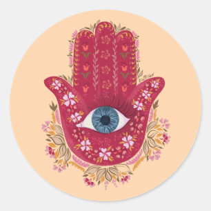 Redonda Pegatina de Hamsa Hand_Magenta_Cream