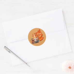 Redonda Pegatina de Happy Fall Gnome