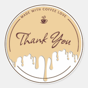 Redonda Pegatina de Hecho Con Amor de Café Gracias