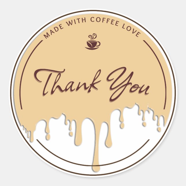 Redonda Pegatina de Hecho Con Amor de Café Gracias (Anverso)