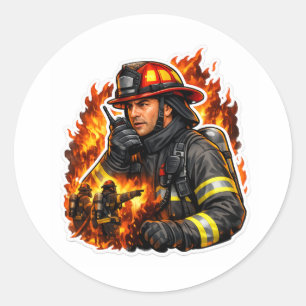 Redonda Pegatina de héroe bombero – Arte de llama de bombe