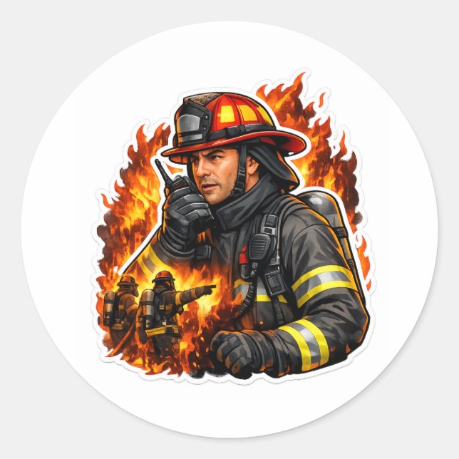 Redonda Pegatina de héroe bombero – Arte de llama de bombe (Anverso)
