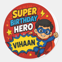 Pegatina de héroe de cumpleaños superpersonalizado