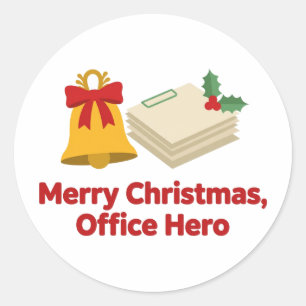 Redonda Pegatina de Héroe de Oficina Feliz Navidad