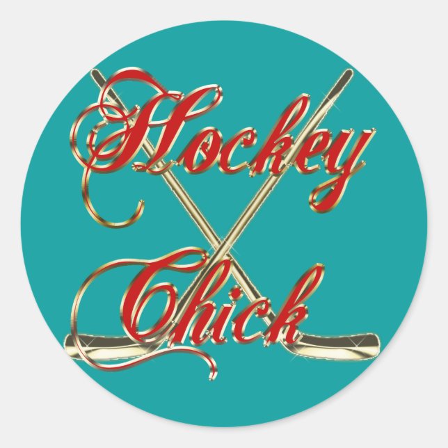 Redonda Pegatina de Hockey Chick (Anverso)
