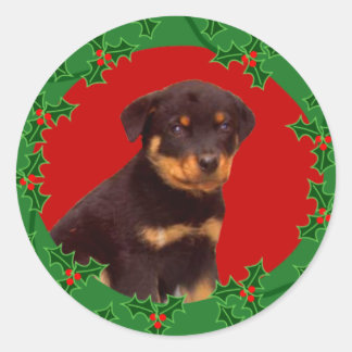 Redonda Pegatina de Holiday Rottweiler