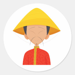 Redonda Pegatina de hombre sabio con sombrero cónico de pa