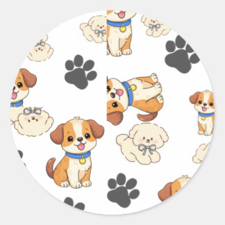Redonda Pegatina de huellas de patas de perrito adorable