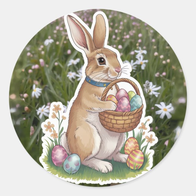 Redonda Pegatina de Huevos del Conejo de Pascua (Anverso)