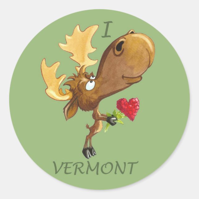 Redonda Pegatina de I Heart Vermont Moose (Anverso)