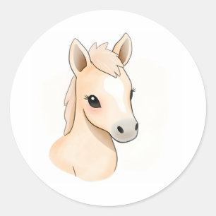 Redonda Pegatina de Ilustracion acuático Cute Baby Pony