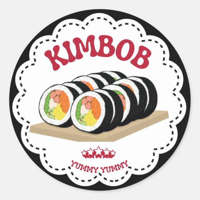 Redonda Pegatina de ilustración de kimbap de K-Comida (Anverso)