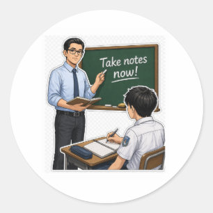 Redonda Pegatina de ilustración del profesor en el aula