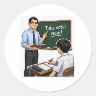 Redonda Pegatina de ilustración del profesor en el aula