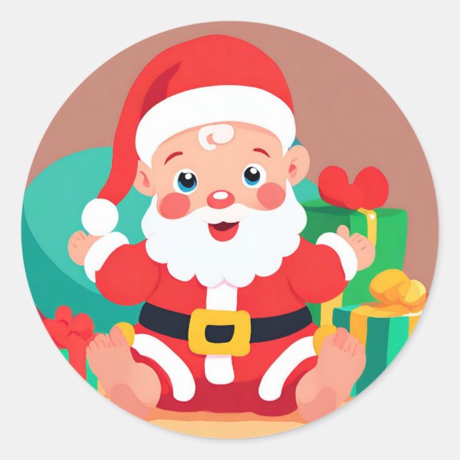 Redonda Pegatina de ilustracion infantil Santa (Anverso)