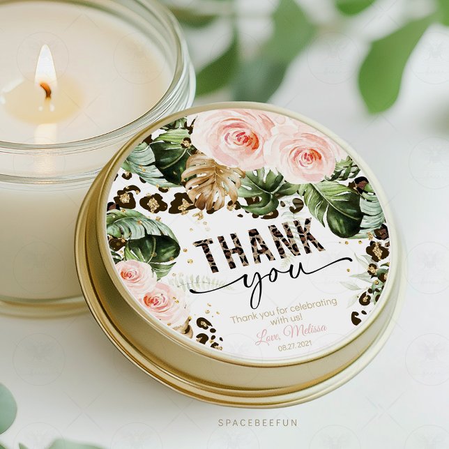 Redonda Pegatina de impresión de Safari Leopard (safari leopard print sticker, baby shower sticker, birthday sticker, animal print sticker, jungle th)