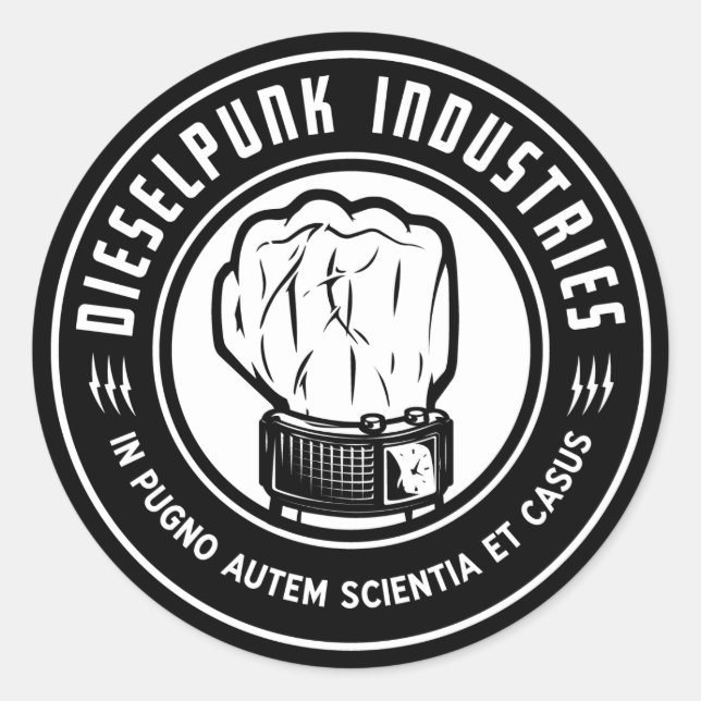 Redonda Pegatina de Industrias Dieselpunk (Anverso)