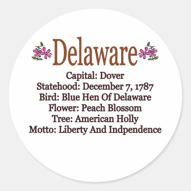 Redonda Pegatina de información de estado de Delaware (Anverso)