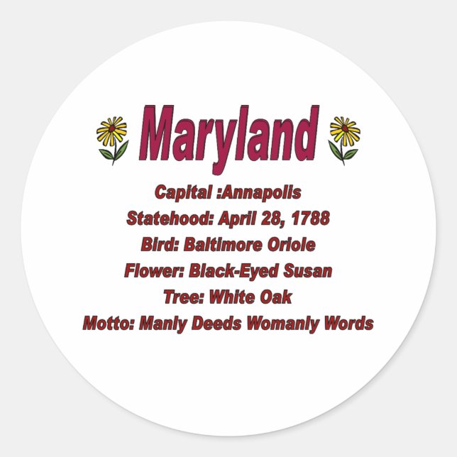 Redonda Pegatina de información del estado de Maryland (Anverso)