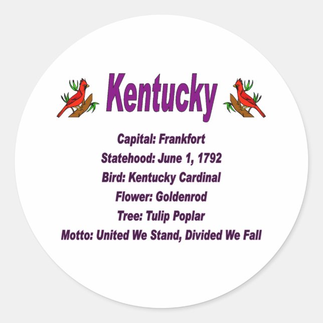 Redonda Pegatina de información estatal de Kentucky (Anverso)