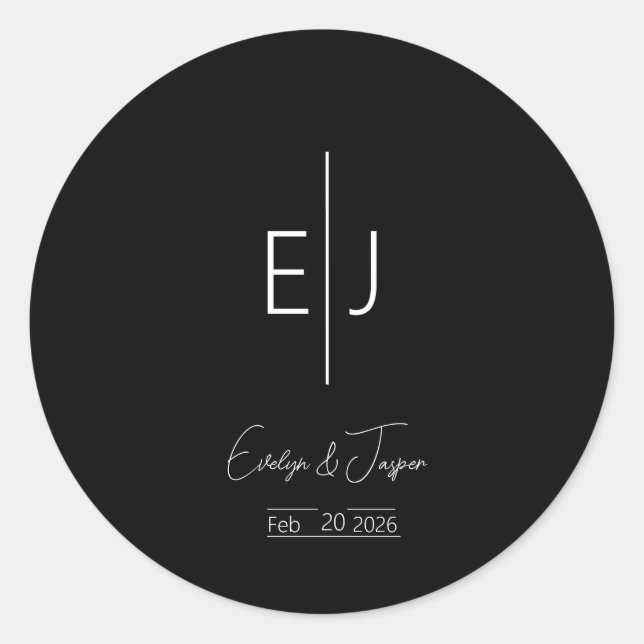 Redonda Pegatina de Iniciales de Nombre Negro Moderno (Anverso)