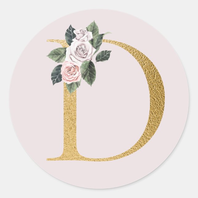 Redonda Pegatina de iniciales de oro de rosas primaverales (Anverso)