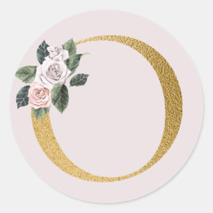 Redonda Pegatina de iniciales de rosas doradas de primaver