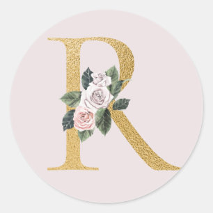 Redonda Pegatina de iniciales de rosas doradas de primaver