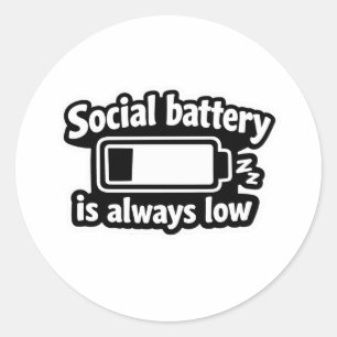 Redonda Pegatina de introvertido con batería social siempr