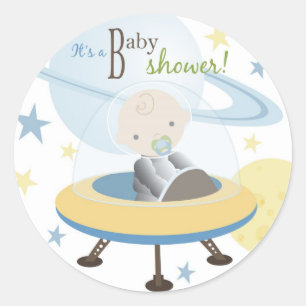 Redonda Pegatina de invitación a bebé espacial