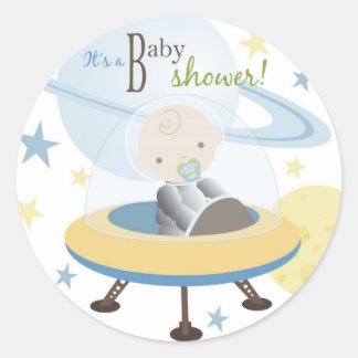 Redonda Pegatina de invitación a bebé espacial