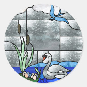 Redonda Pegatina de Invitación a Lago Swan